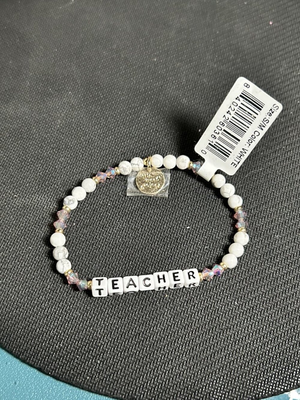 NWT Little Words Project Teacher Beaded Stretch Bracelet White S/M